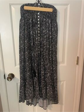 Rachel Zoe Black Floral Button-Front Maxi Skirt